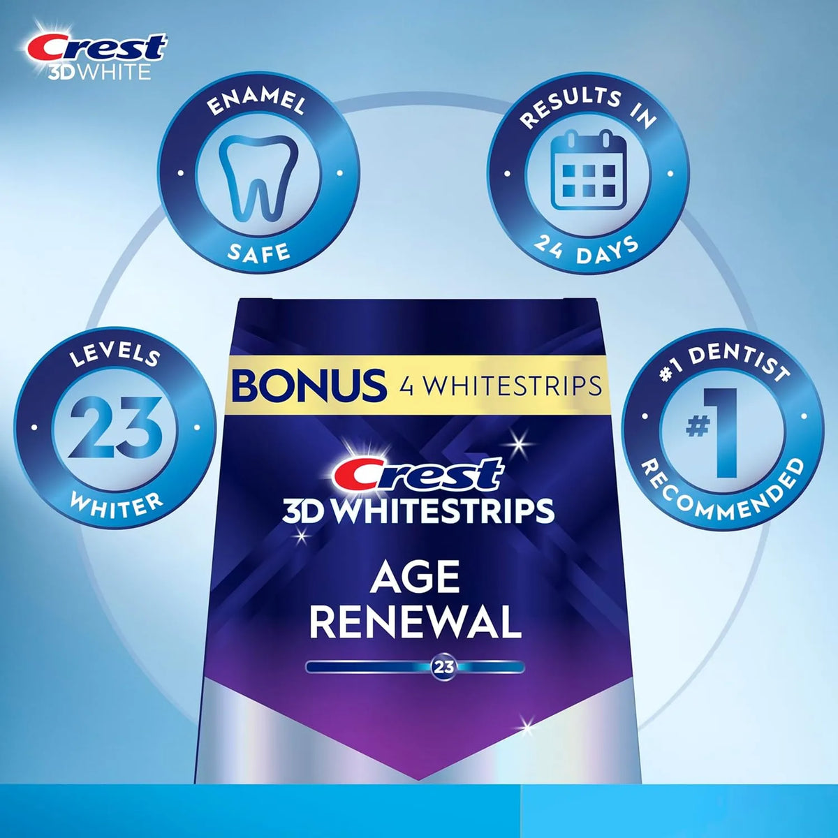 Crest 3D White Age Renewal White Strips Level 23 - 4 Bonus Pack
