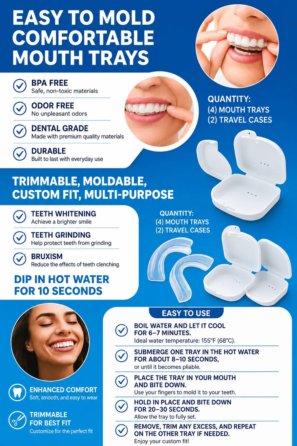 Instructions for fitting mouldable mouth trays